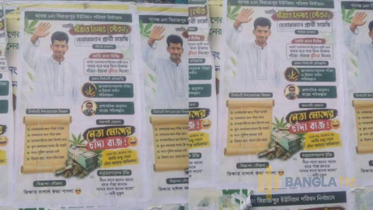 চেয়ারম্যান হলে গাঁজা-ইয়াবা ফ্রি দেওয়ার ঘোষণা, নোয়াখালীতে যুবদল নেতার নামে পোস্টারিং