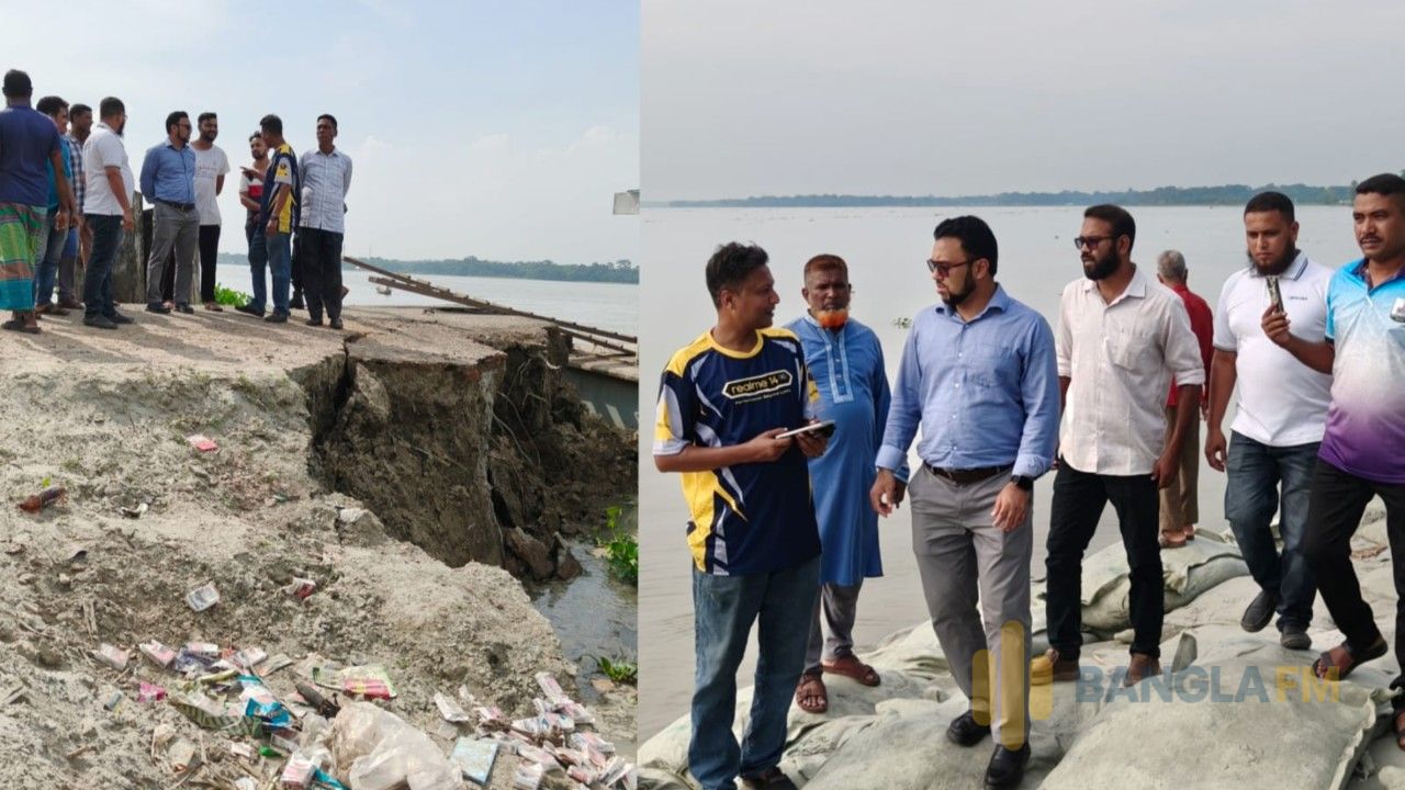 বাউফলে নদী ভাঙন এলাকা পরিদর্শনে ইউএনও সালেহ আহমেদ