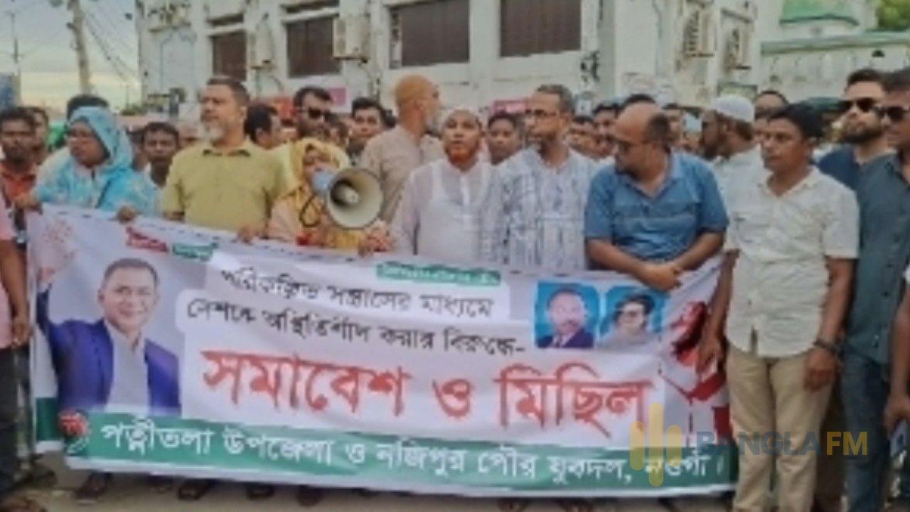 আওয়ামী লীগারদের সারাদেশে ‘নৈরাজ্যের’ প্রতিবাদে নওগাঁয়  যুবদলের বিক্ষোভ