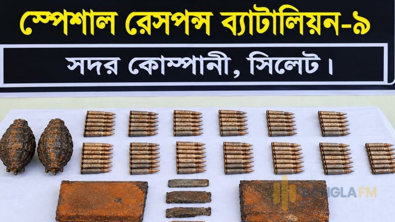সিলেটের জৈন্তাপুরে গ্রেনেডসহ ১১১ রাউন্ড গুলি উদ্ধার