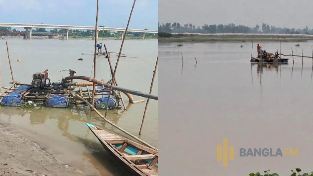 সোনাহাট সেতুর পাশে অবৈধ বালু উত্তোলন, ঝুঁকিতে সেতু ও নদীর তীর