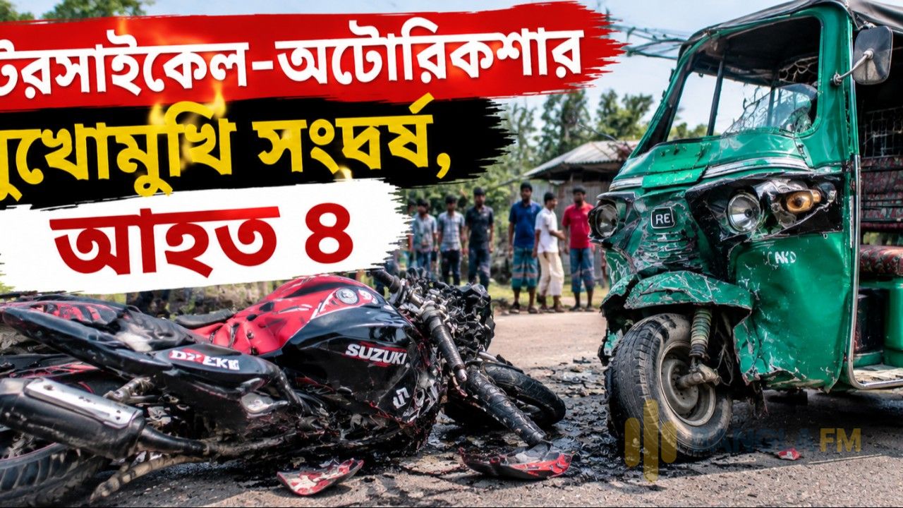 চরভদ্রাসনে মোটরসাইকেল-অটোরিকশার মুখোমুখি সংঘর্ষ, আহত ৪