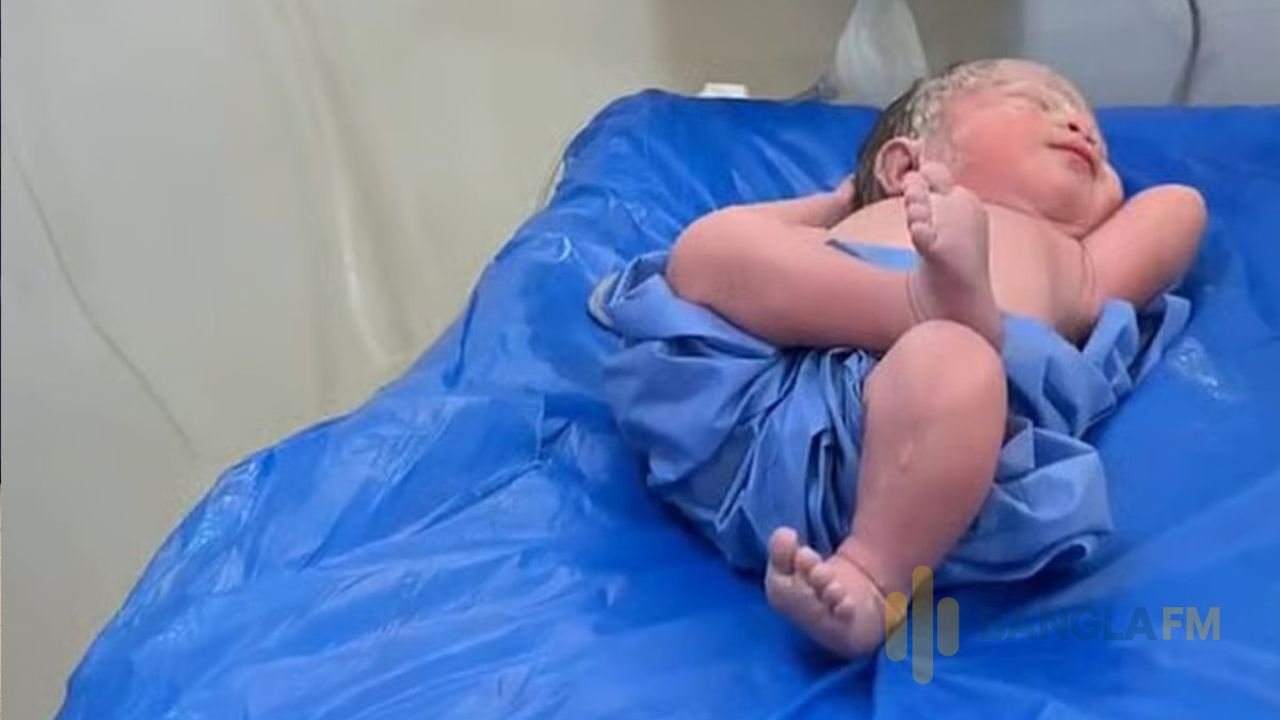 পায়ের ওপর পা তুলে আয়েশি পোজ, ভাইরাল নবজাতক