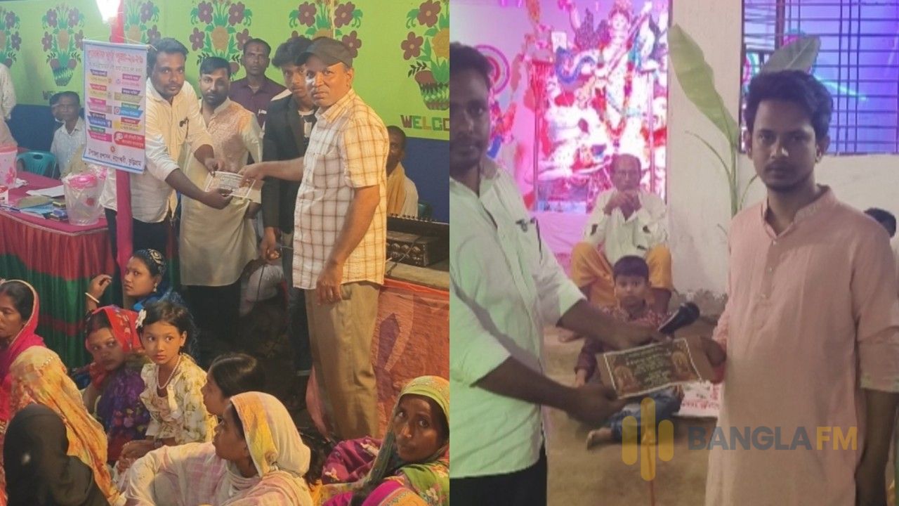 নাগেশ্বরীর ভিতরবন্দে দুর্গাপূজার মণ্ডপ পরিদর্শনে মেম্বার পদপ্রার্থী চাইলেন দোয়া ও সমর্থন