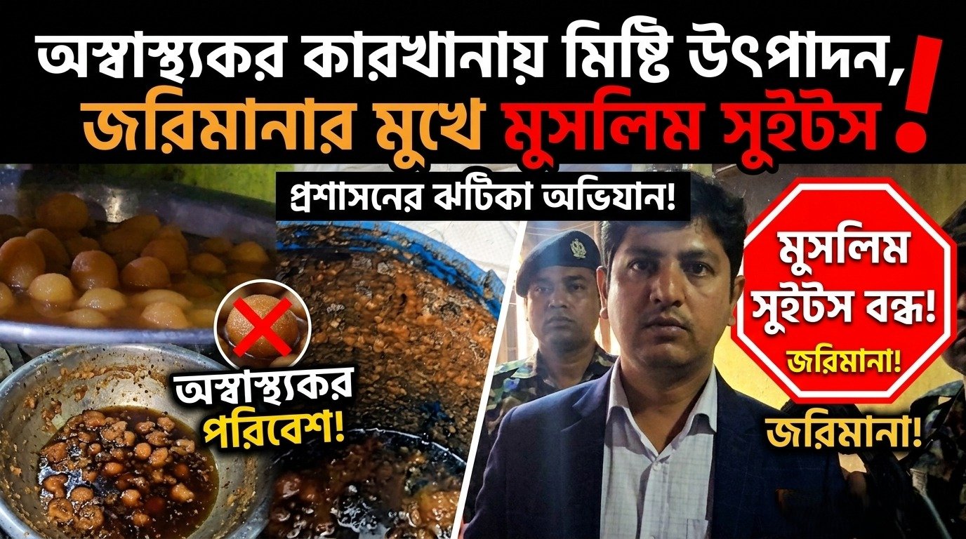 অস্বাস্থ্যকর কারখানায় মিষ্টি উৎপাদন, জরিমানার মুখে মুসলিম সুইটস