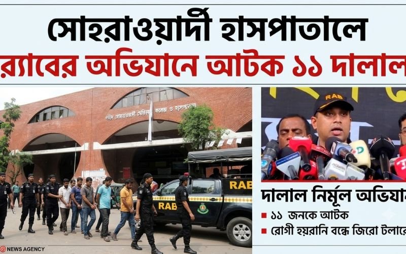 সোহরাওয়ার্দী হাসপাতালে র‍্যবের অভিযানে আটক ১১ দালাল