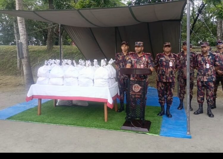 শ্যামনগর নীলডমুর ১৭ বিজিবির উদ্যোগে ত্রাণ সহায়তা বিতরণ