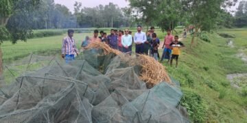 গোপালপুরে অভিযান, এক হাজার মিটার অবৈধ চায়না জাল জব্দ