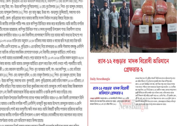 এনসিপি নেতা মাদকসহ গ্রেফতার ফেসবুকে পোস্ট করায় পোস্ট কারীর বিরুদ্ধে মামলা