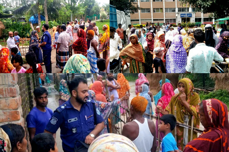 দিনাজপুর ফুলবাড়ীর স্বামীর সাবলের আঘাতে নিহত স্ত্রির বাড়ির আশেপাশের চিত্র।